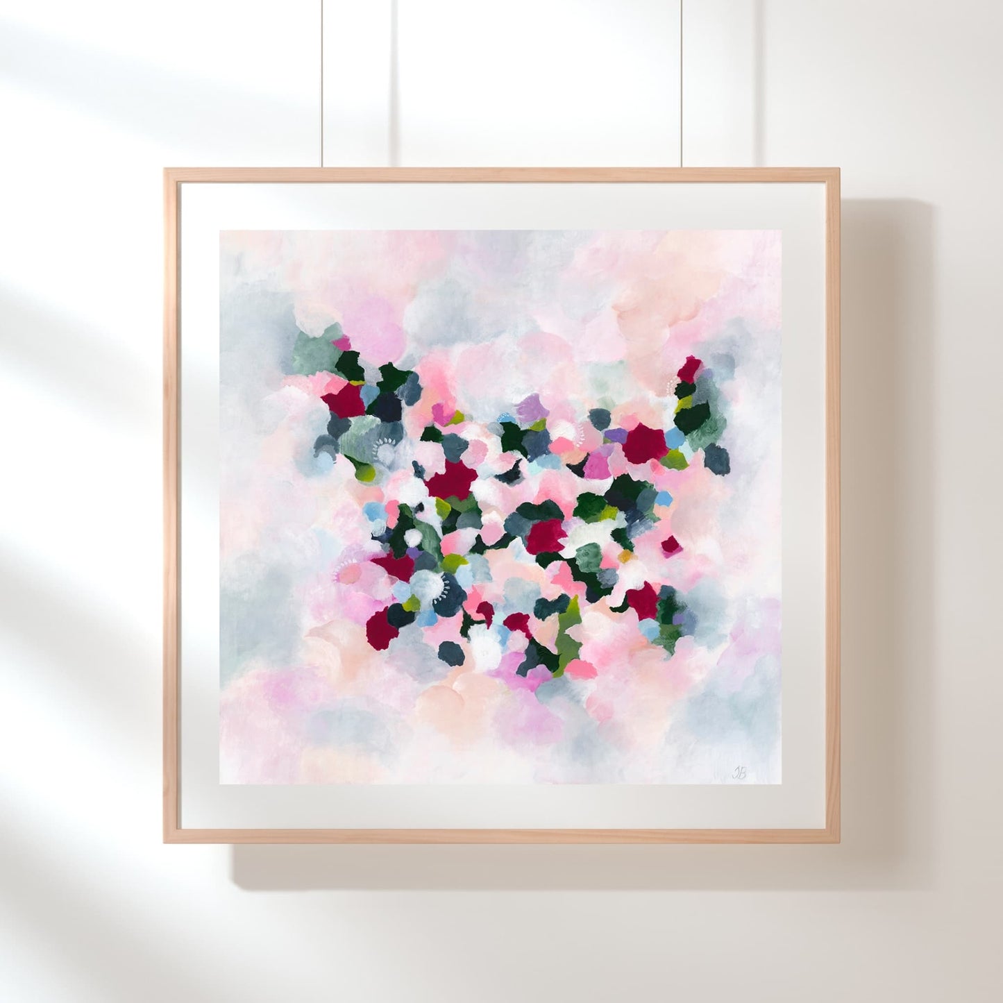 Vibrant abstract paper print, navy, pink, magenta, greens. Inna Barac