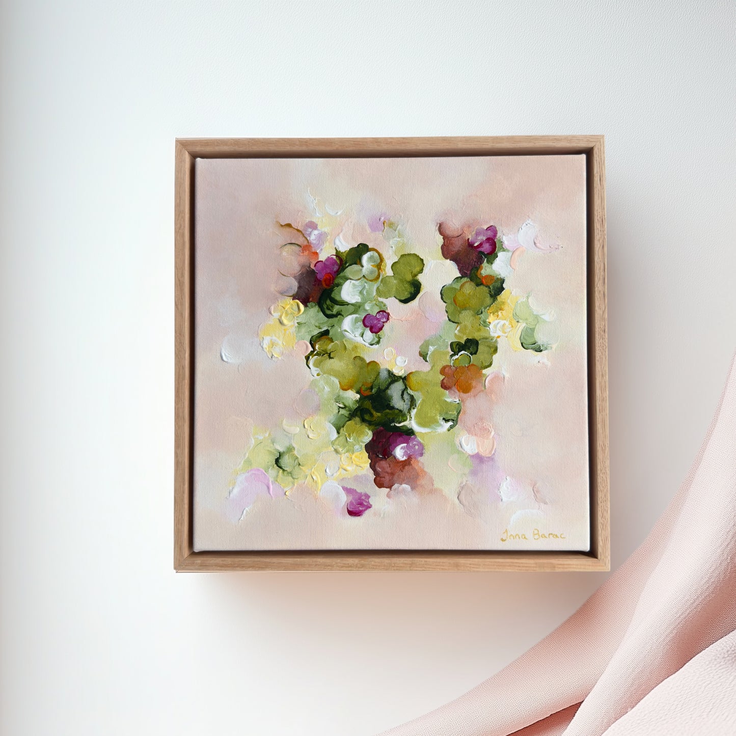 Abstract original art featuring greens, yellows and browns