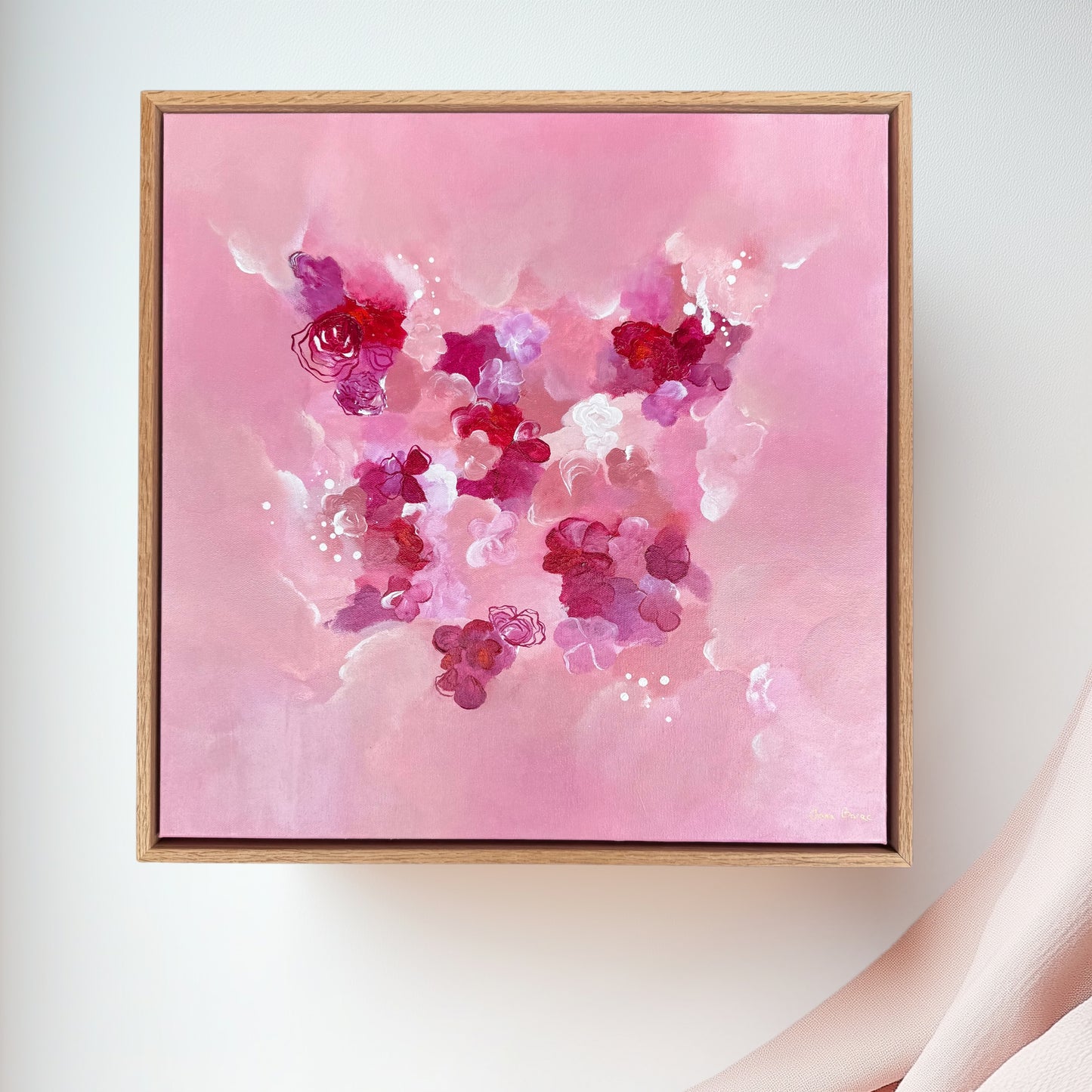 Floral abstract art by Inna Barac with bright pinks and magenta colors and intricate flowers