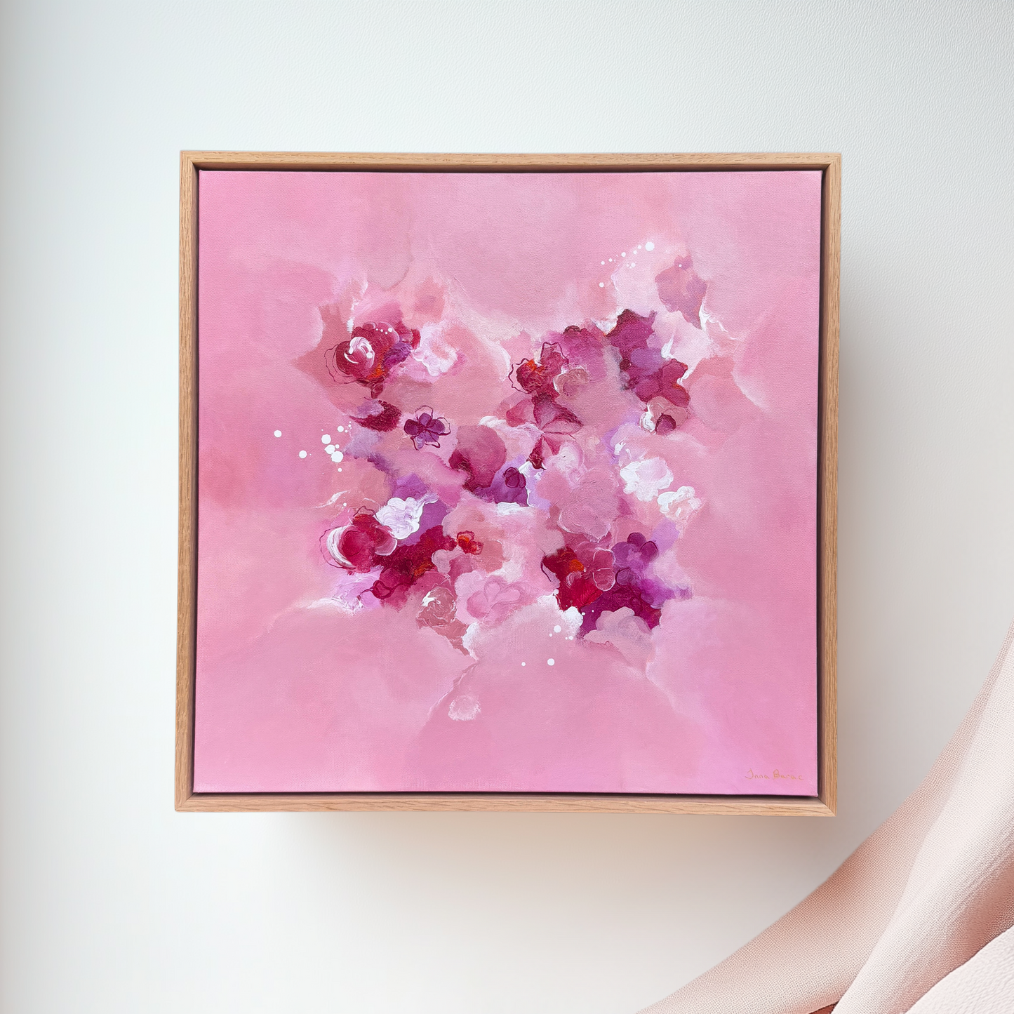 Floral abstract art by Inna Barac with bright pinks and magenta colors and intricate flowers