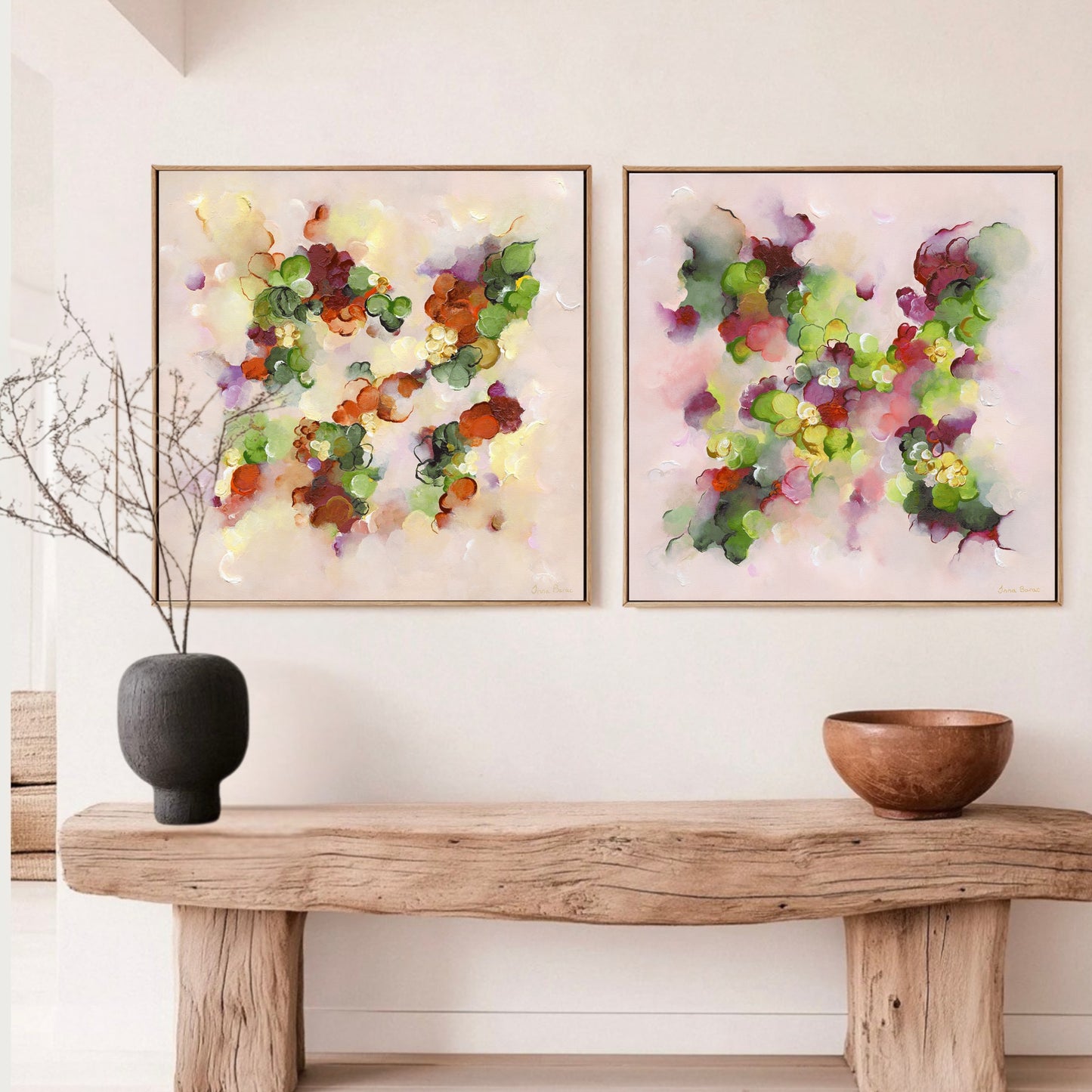 ~ When time Stands Still & Pretty in Pink ~ Square set of 2 Canvas Prints