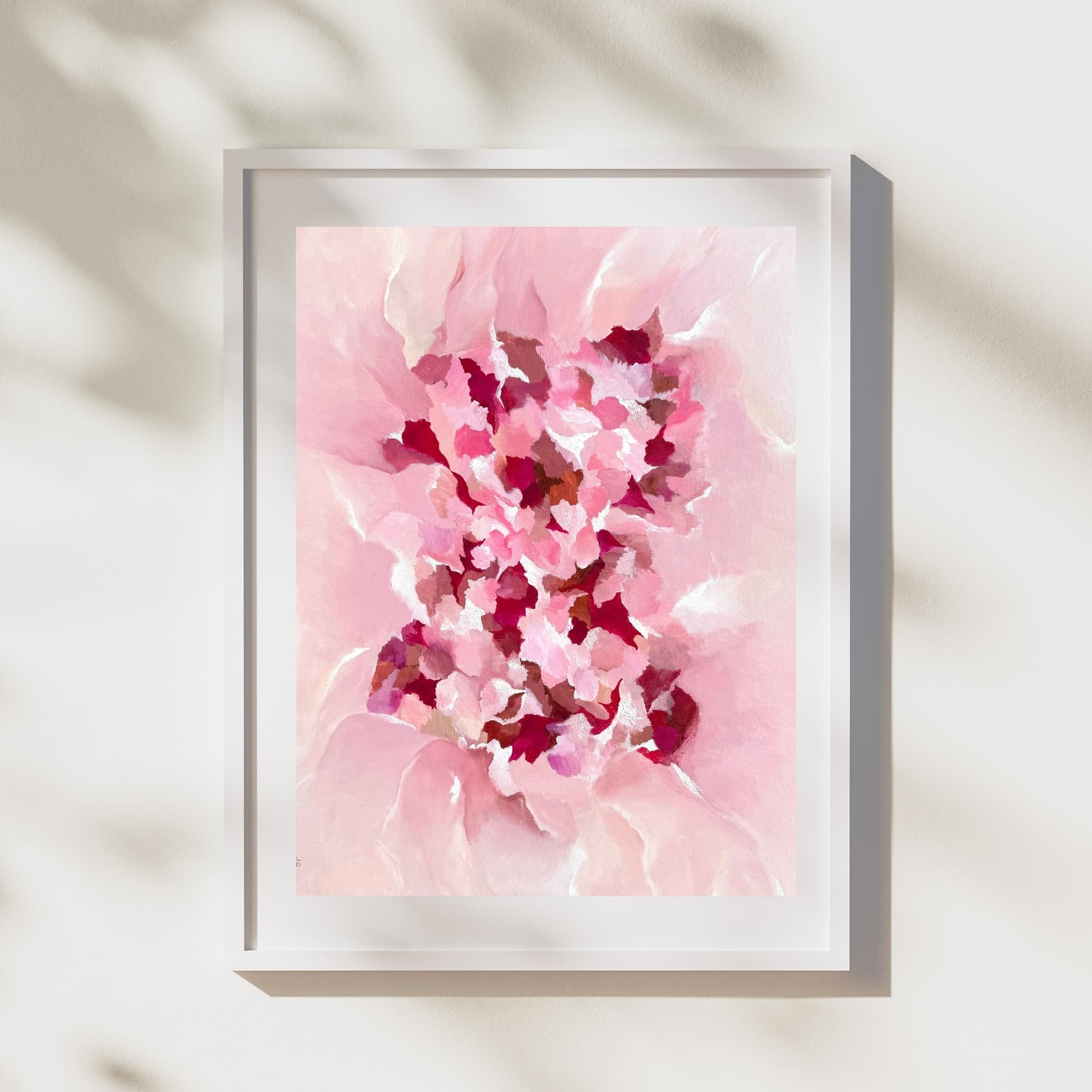 vibrant abstract paper print by Inna Barac. Pinks and magentas. 
